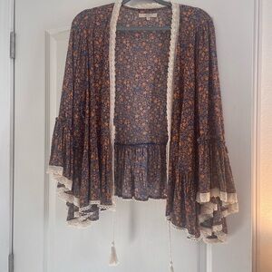 Chelsea & Violet Floral Kimono Jacket - Blue and Orange